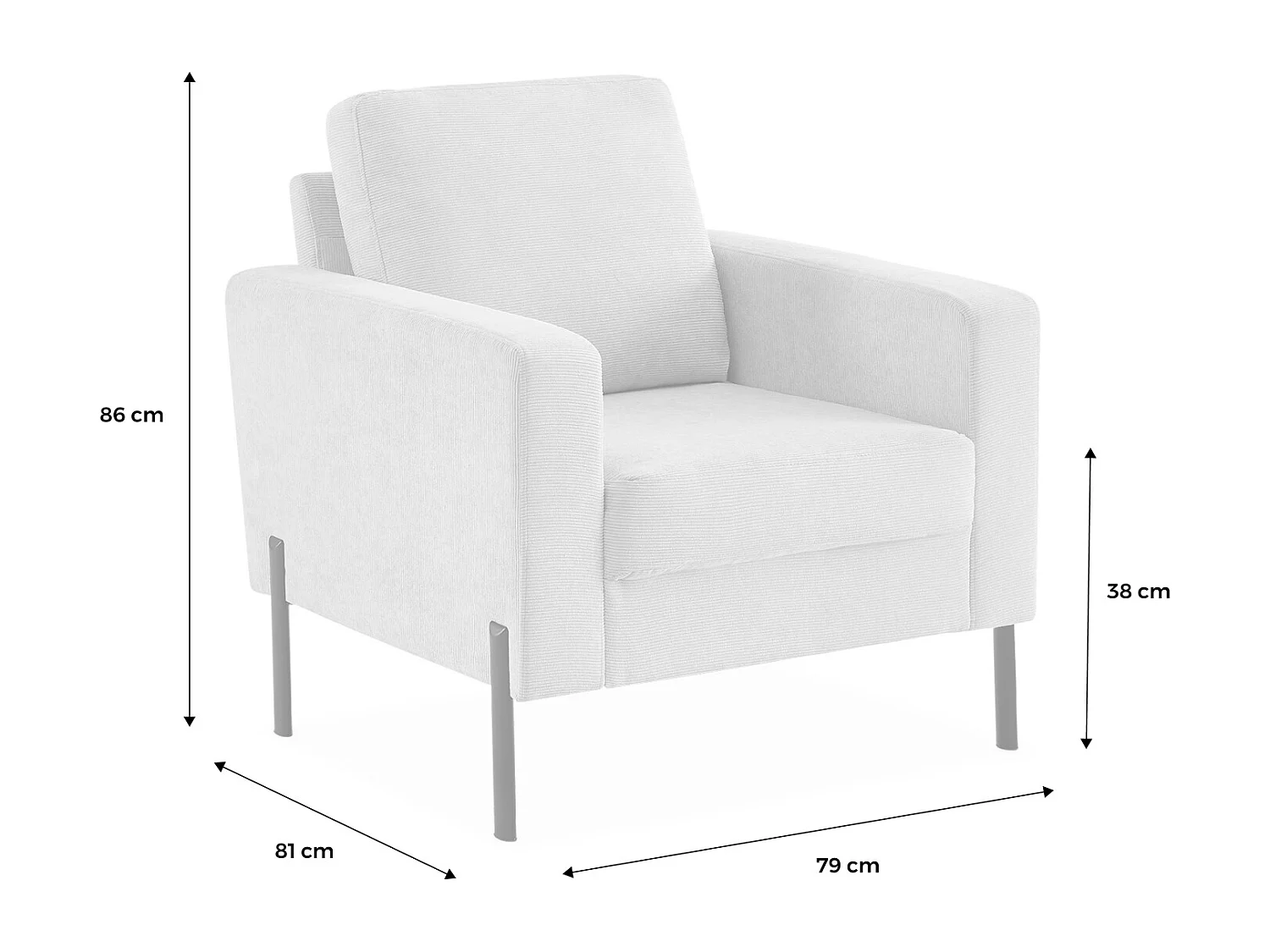 Fauteuil en velours côtelé beige - Bjorn - Canapé 1 place fixe droit pieds métal