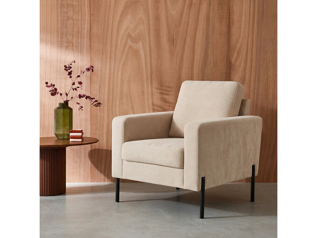 Poltrona in velluto a coste, gambe in metallo, Bjorn velluto a coste, Beige, 78x77x70 cm