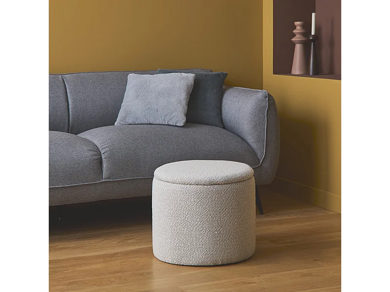 Pouf blanc en tissu avec rangement pour coussins ou plaids