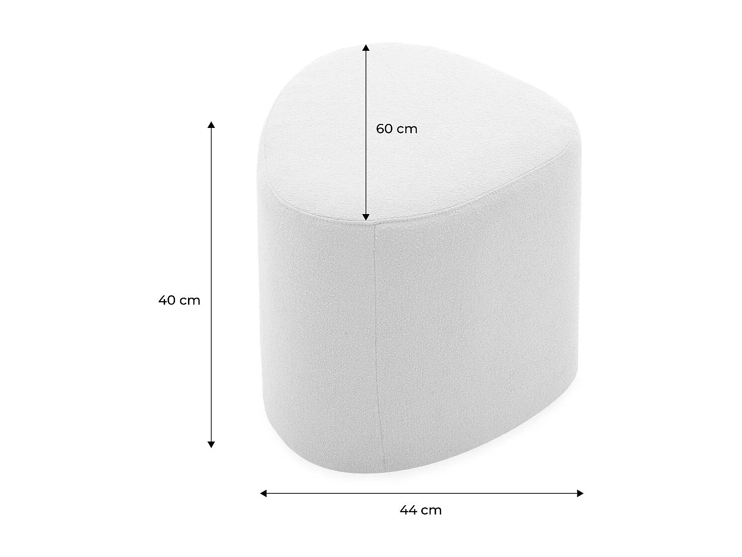 tabouret. pouf en forme de galet en tissu greige. TAO L 60 x P 44 x H 40cm