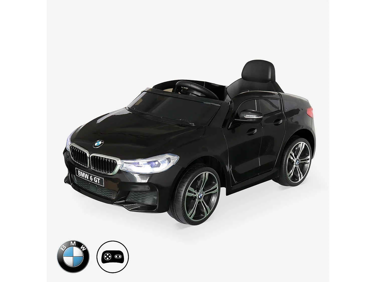 BMW Série 6 GT noire. voiture électrique pour enfants 12V 4 Ah. 1 place. avec autoradio et télécommande
