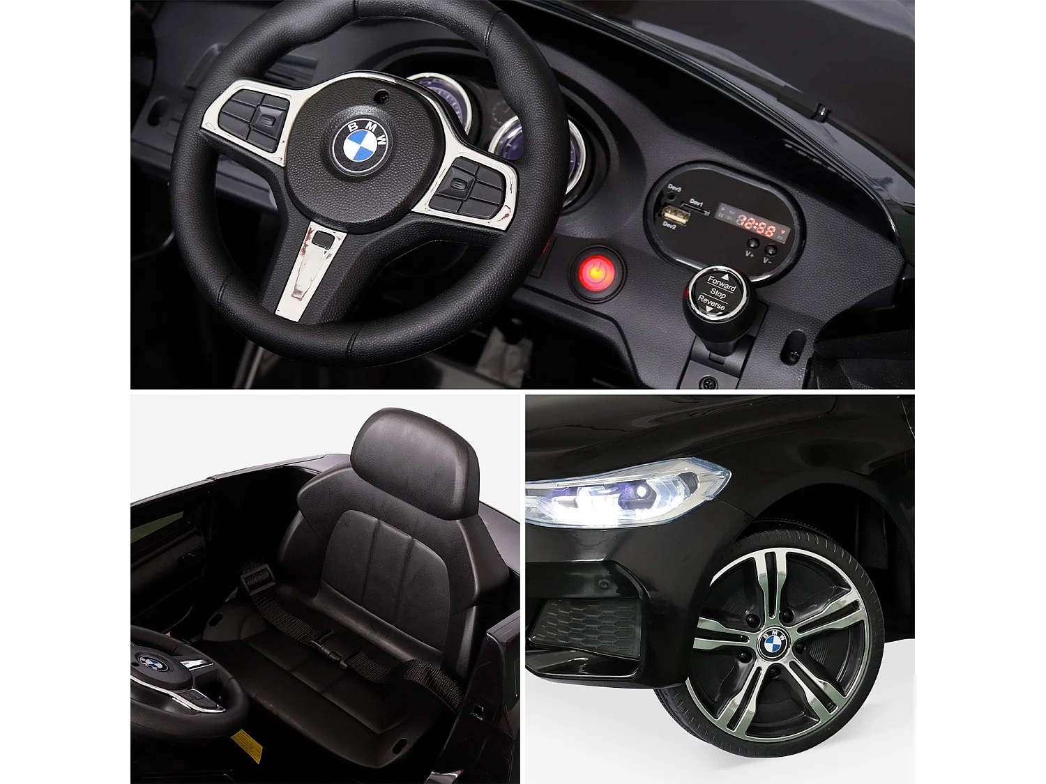 BMW Série 6 GT noire. voiture électrique pour enfants 12V 4 Ah. 1 place. avec autoradio et télécommande