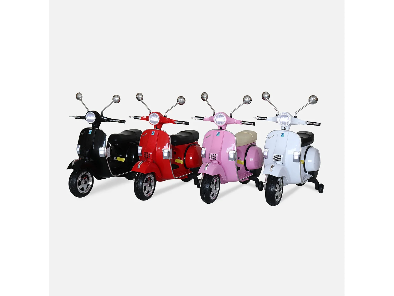 Vespa rose PX150. scooter électrique pour enfants 12V 4.5Ah. 1 place avec autoradio
