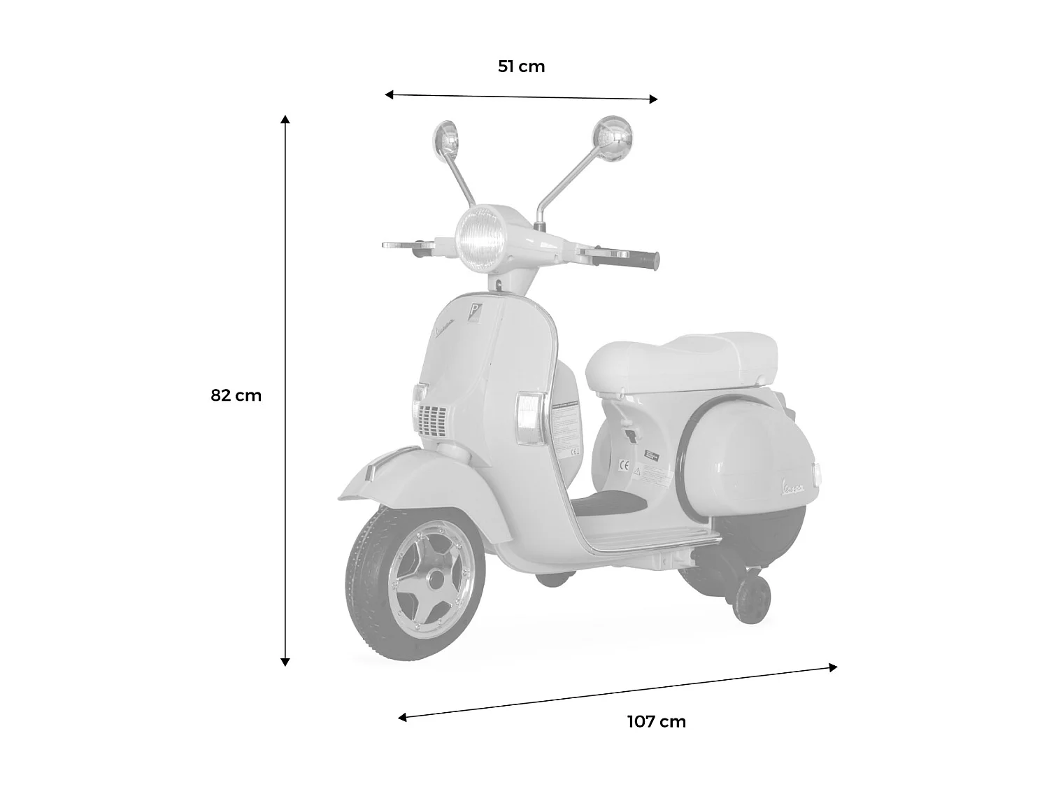 Vespa rose PX150. scooter électrique pour enfants 12V 4.5Ah. 1 place avec autoradio