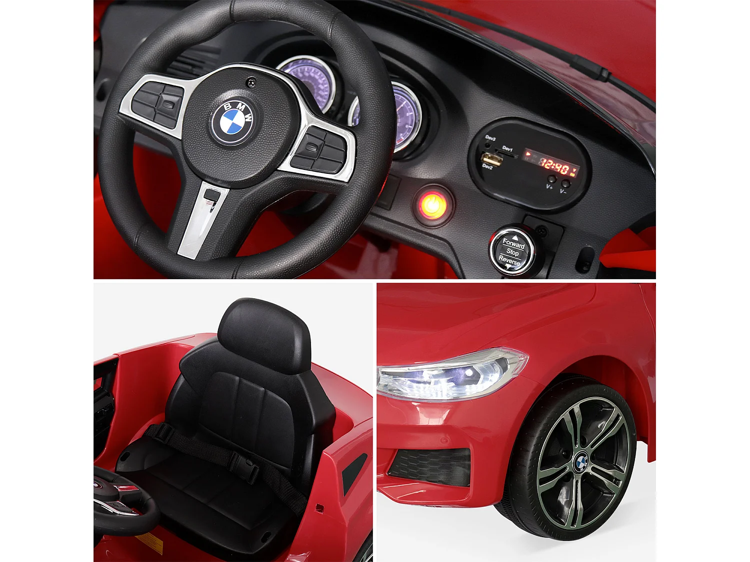 BMW Série 6 GT rouge. voiture électrique pour enfants 12V 4 Ah. 1 place. avec autoradio et télécommande