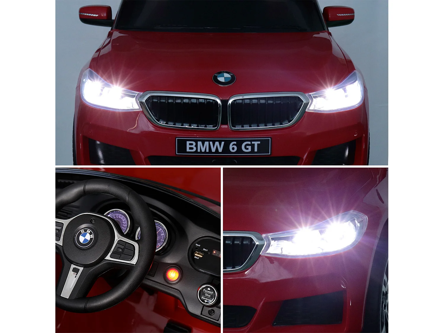 BMW Série 6 GT rouge. voiture électrique pour enfants 12V 4 Ah. 1 place. avec autoradio et télécommande