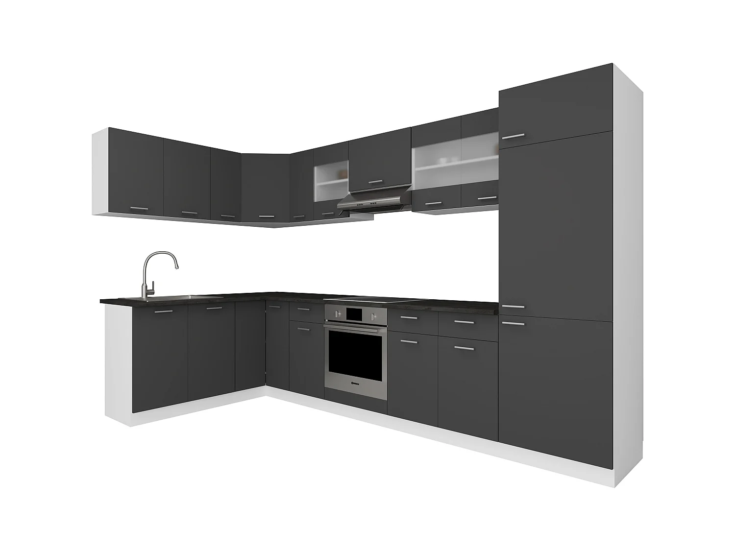 VCM 13-tlg cozinha de canto | cozinha angular | dimensões aprox. A. 207 x L. 505 x. P. 60 cm | Kitchenette | Cozinha | Cozinha completa - Esilo (Branco / Antracite)