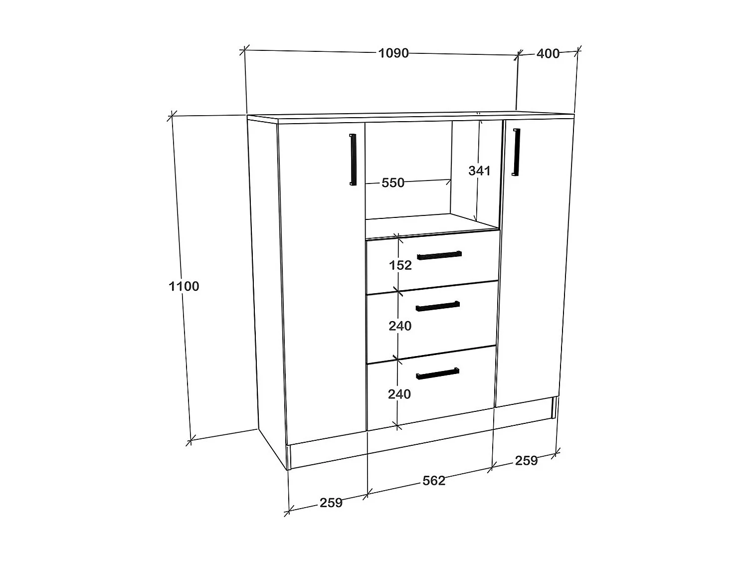 Kitchen furniture cabinet Esilo White / Anthracite H. 110 x W. 109 x D. 40 cm