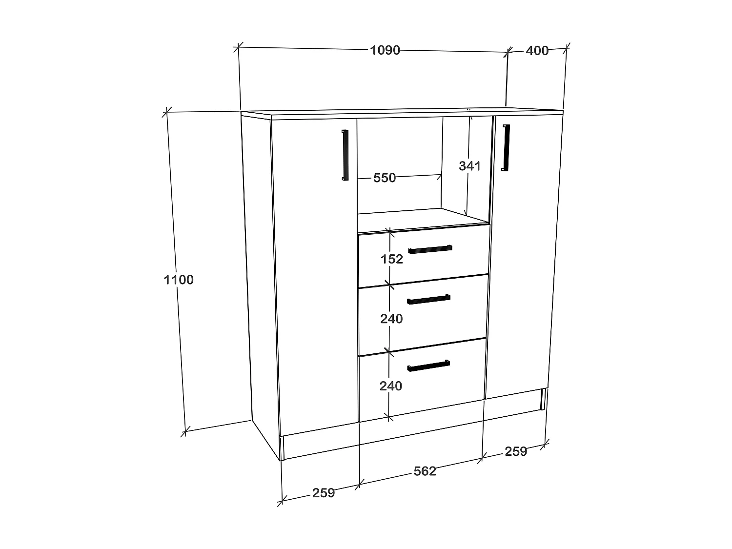 Kitchen furniture cabinet Esilo White / Anthracite H. 110 x W. 109 x D. 40 cm