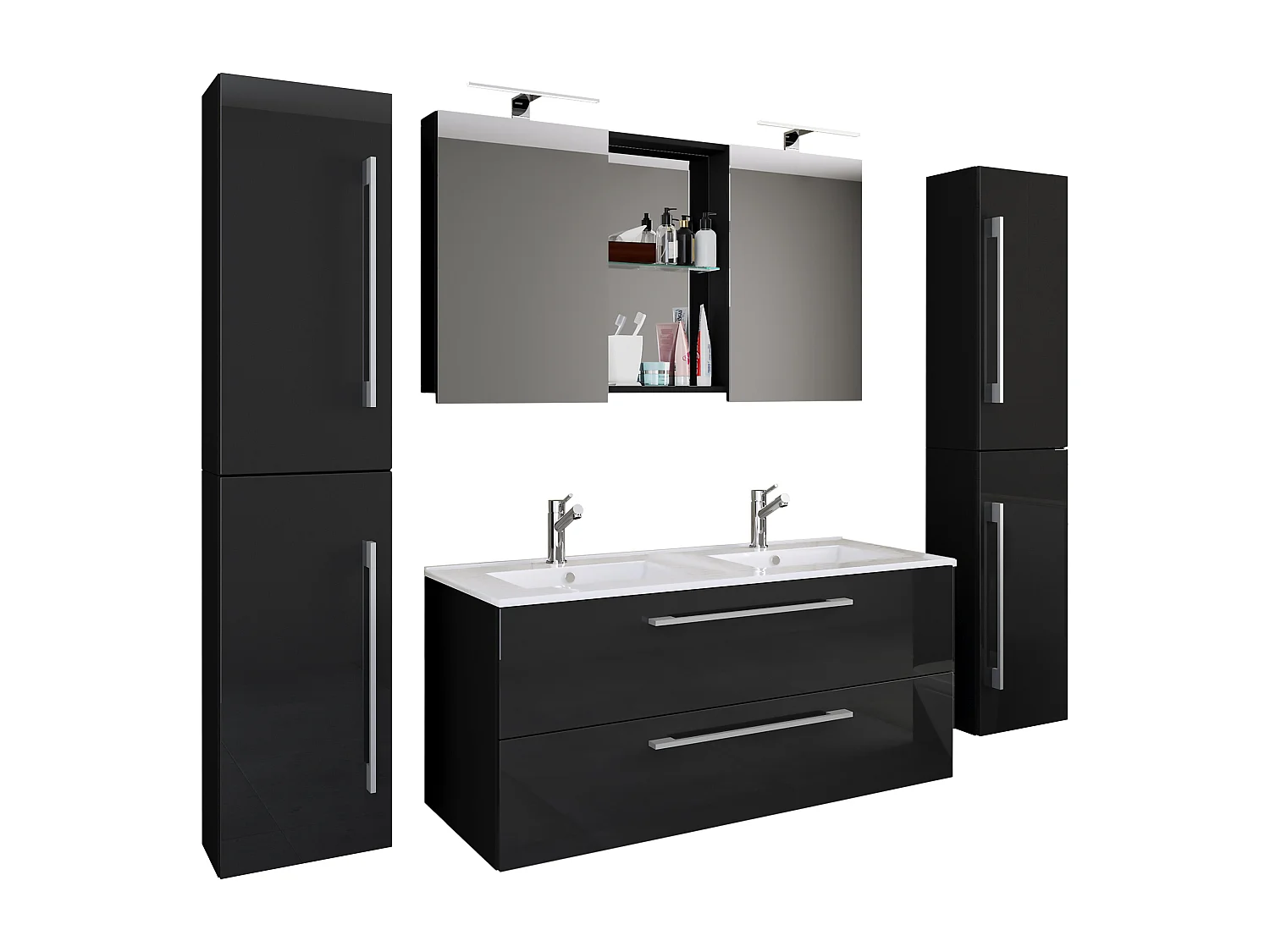 Bathroom furniture washbasin Budasi Black H. 150 x W. 178 x D. 46 cm