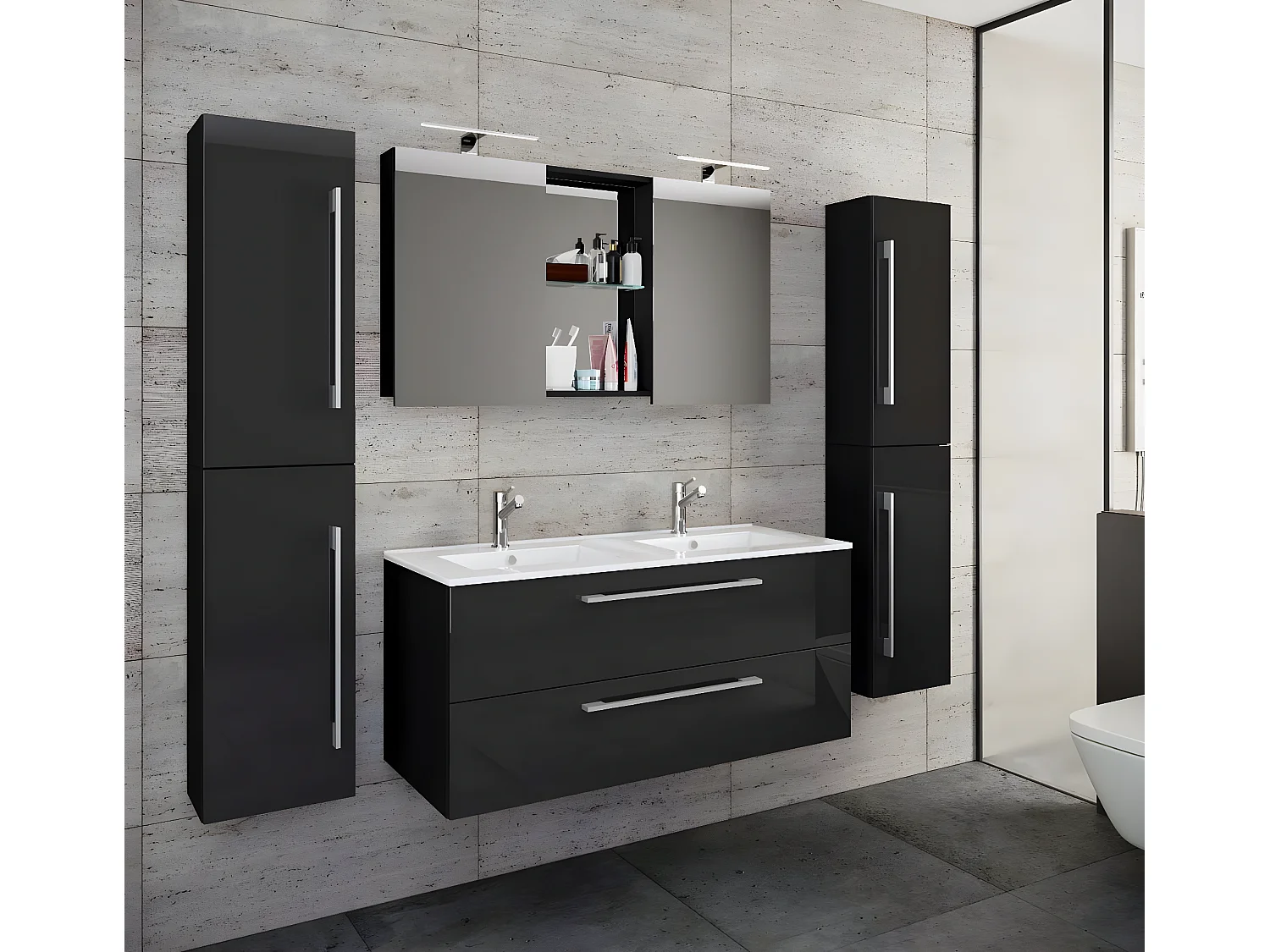 Bathroom furniture washbasin Budasi Black H. 150 x W. 178 x D. 46 cm