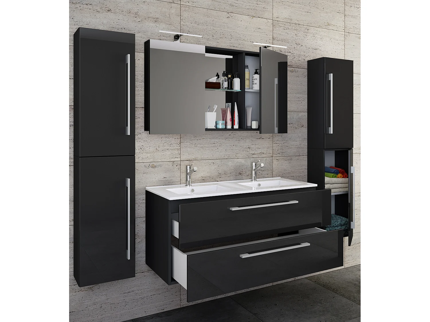 Bathroom furniture washbasin Budasi Black H. 150 x W. 178 x D. 46 cm