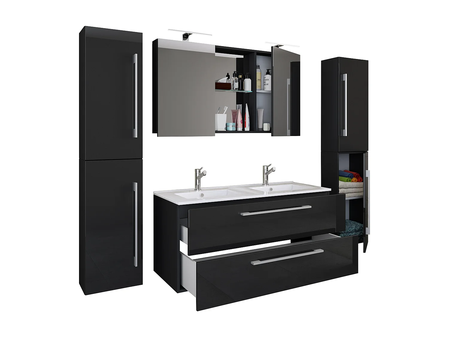 Bathroom furniture washbasin Budasi Black H. 150 x W. 178 x D. 46 cm