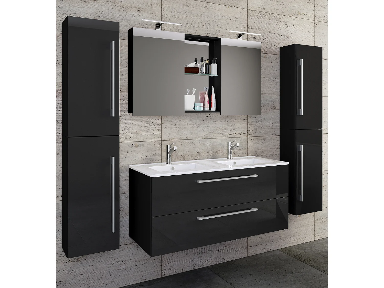 Bathroom furniture washbasin Budasi Black H. 150 x W. 178 x D. 46 cm