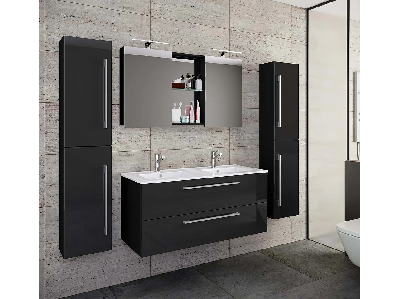 5-tlg. Doppel Waschplatz Zwei Waschtisch Budasi SC