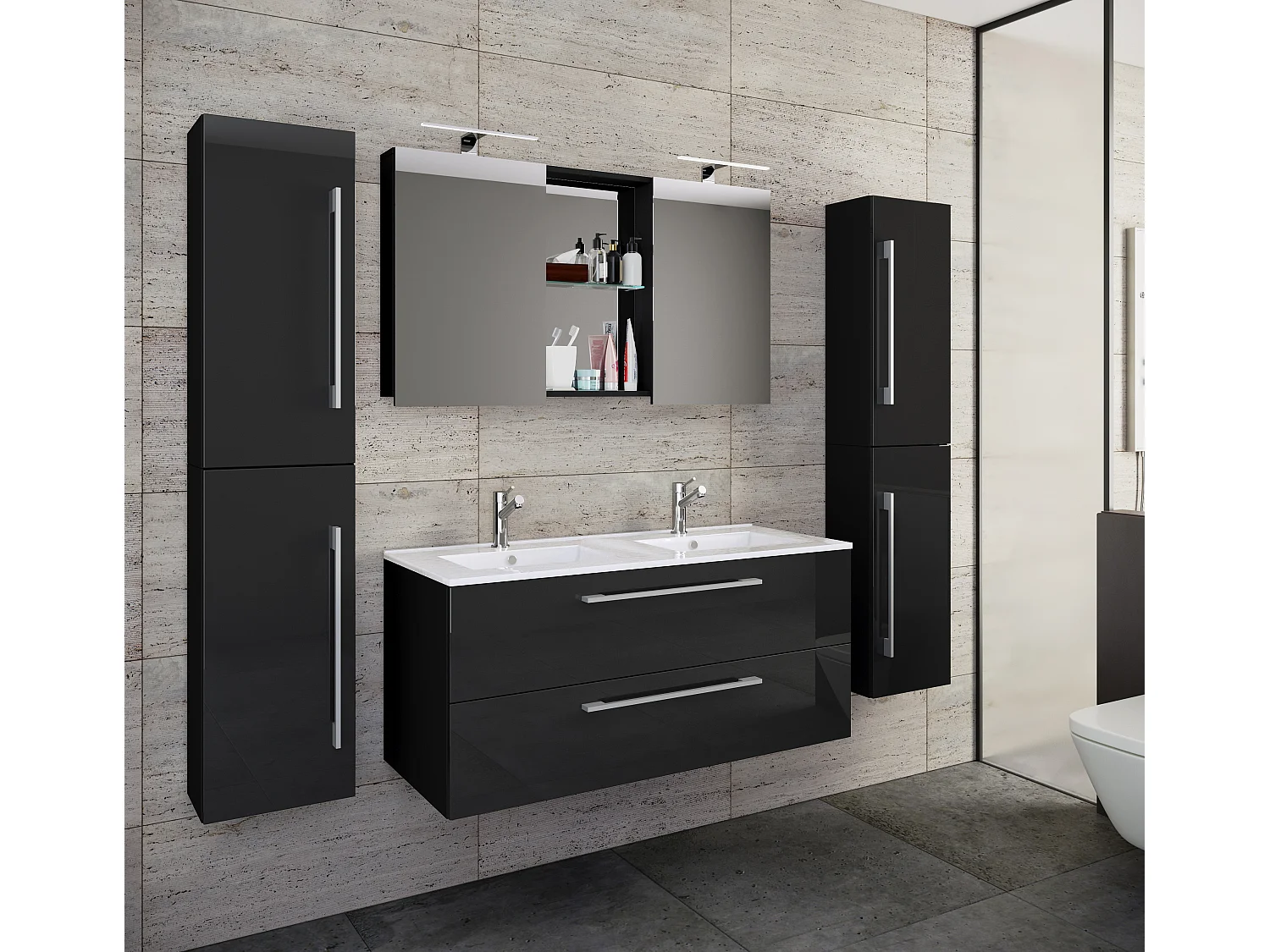 5-tlg. Doppel Waschplatz Zwei Waschtisch Budasi SC