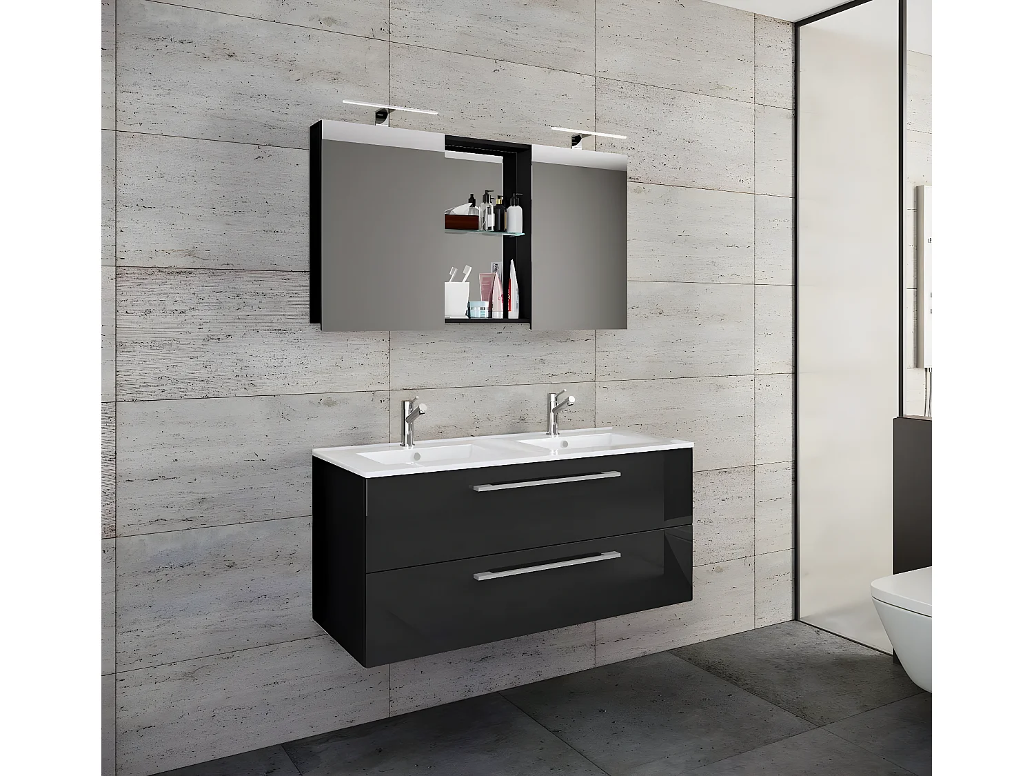 Bathroom furniture washbasin Budasi Black H. 127 x W. 112 x D. 46 cm