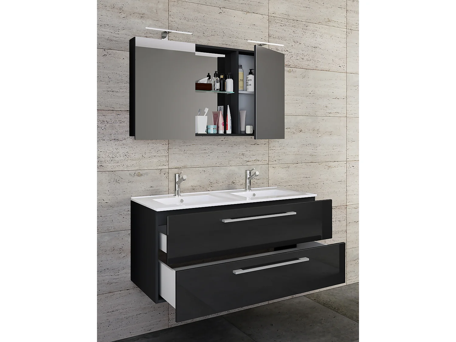Bathroom furniture washbasin Budasi Black H. 127 x W. 112 x D. 46 cm