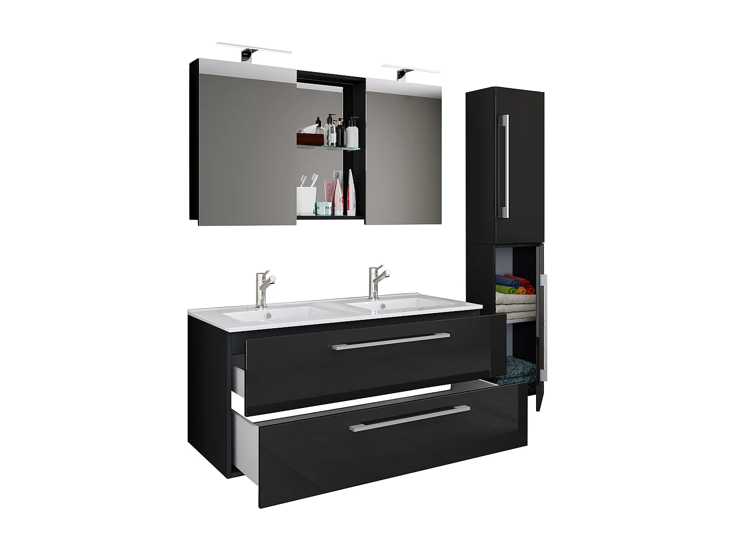 Bathroom furniture washbasin Budasi Black H. 150 x W. 145 x D. 46 cm