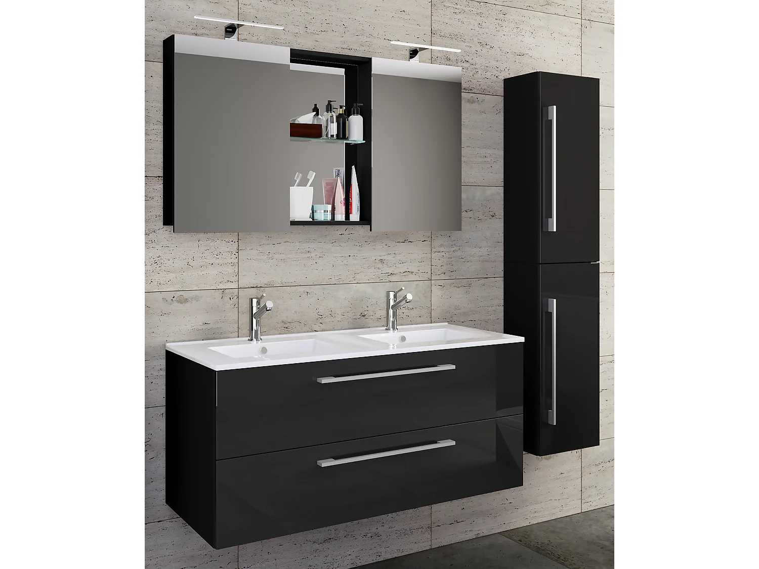 Bathroom furniture washbasin Budasi Black H. 150 x W. 145 x D. 46 cm