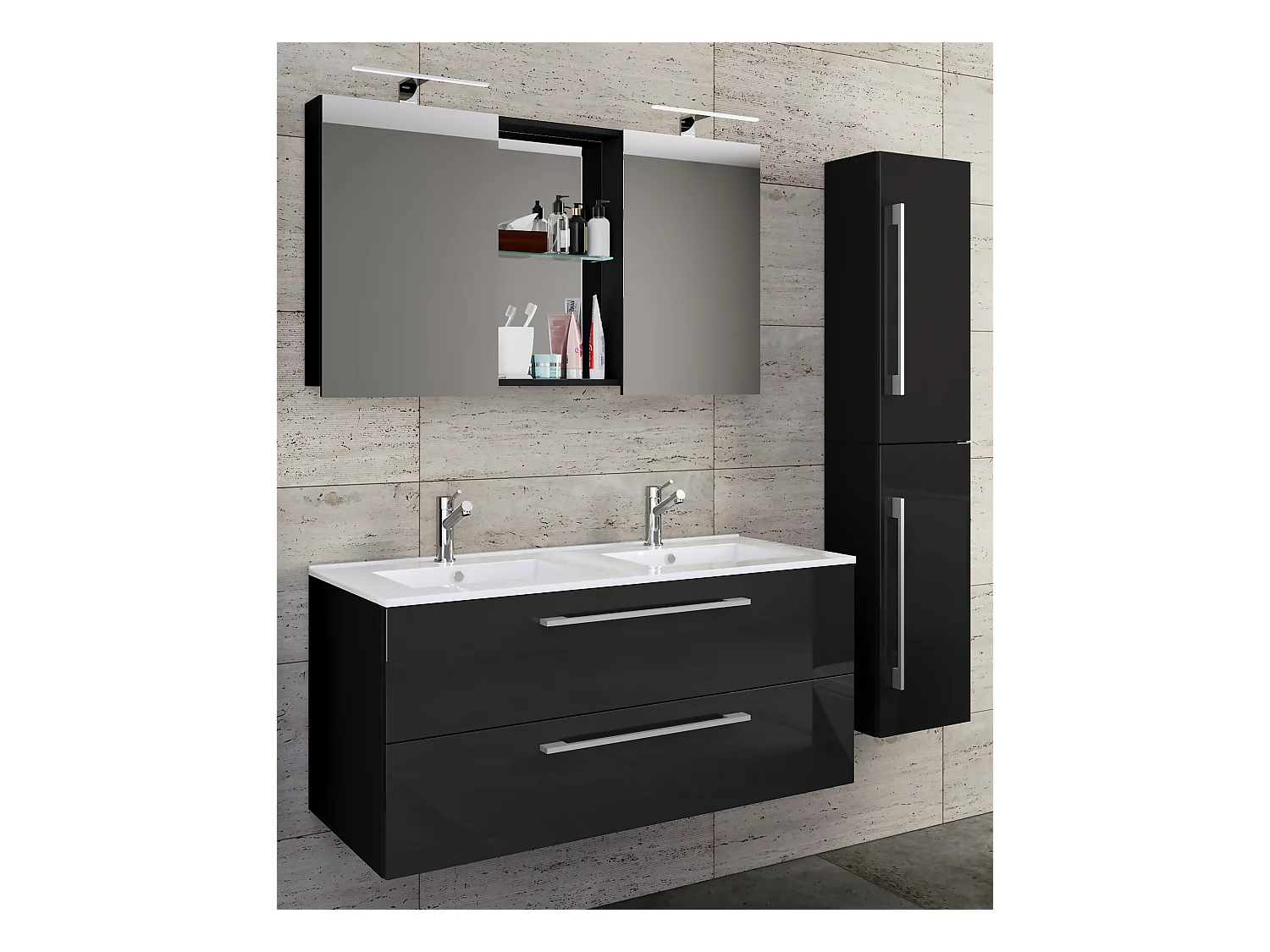 Bathroom furniture washbasin Budasi Black H. 150 x W. 145 x D. 46 cm