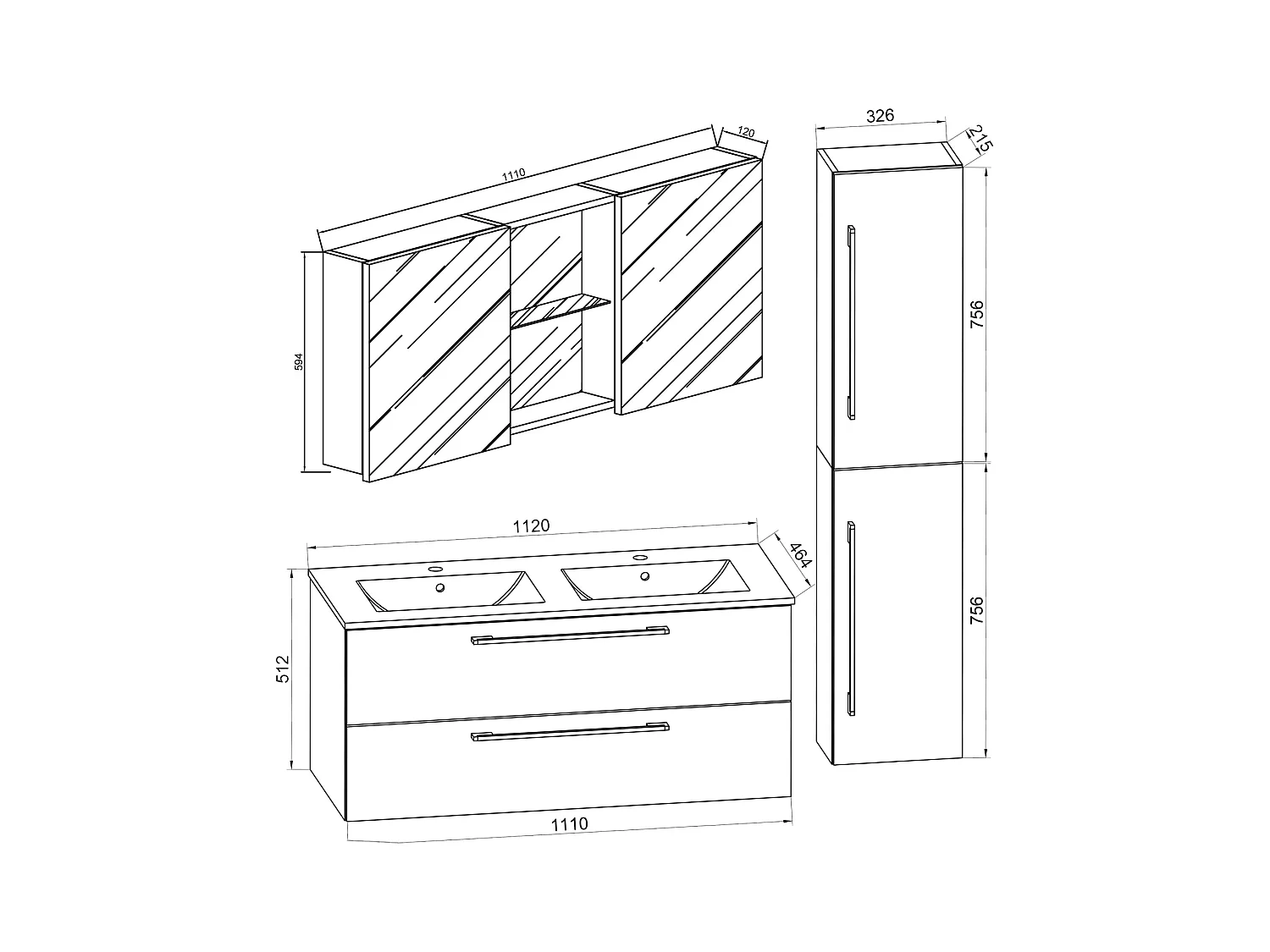 Bathroom furniture washbasin Budasi Black H. 150 x W. 145 x D. 46 cm