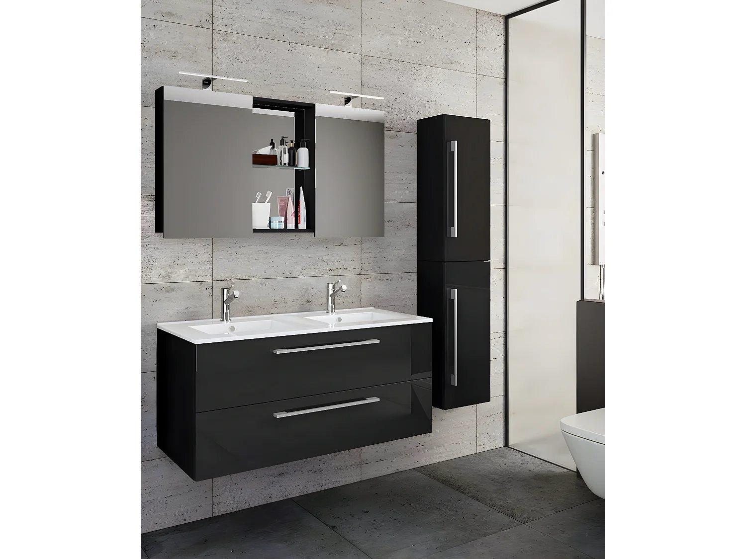 Bathroom furniture washbasin Budasi Black H. 150 x W. 145 x D. 46 cm