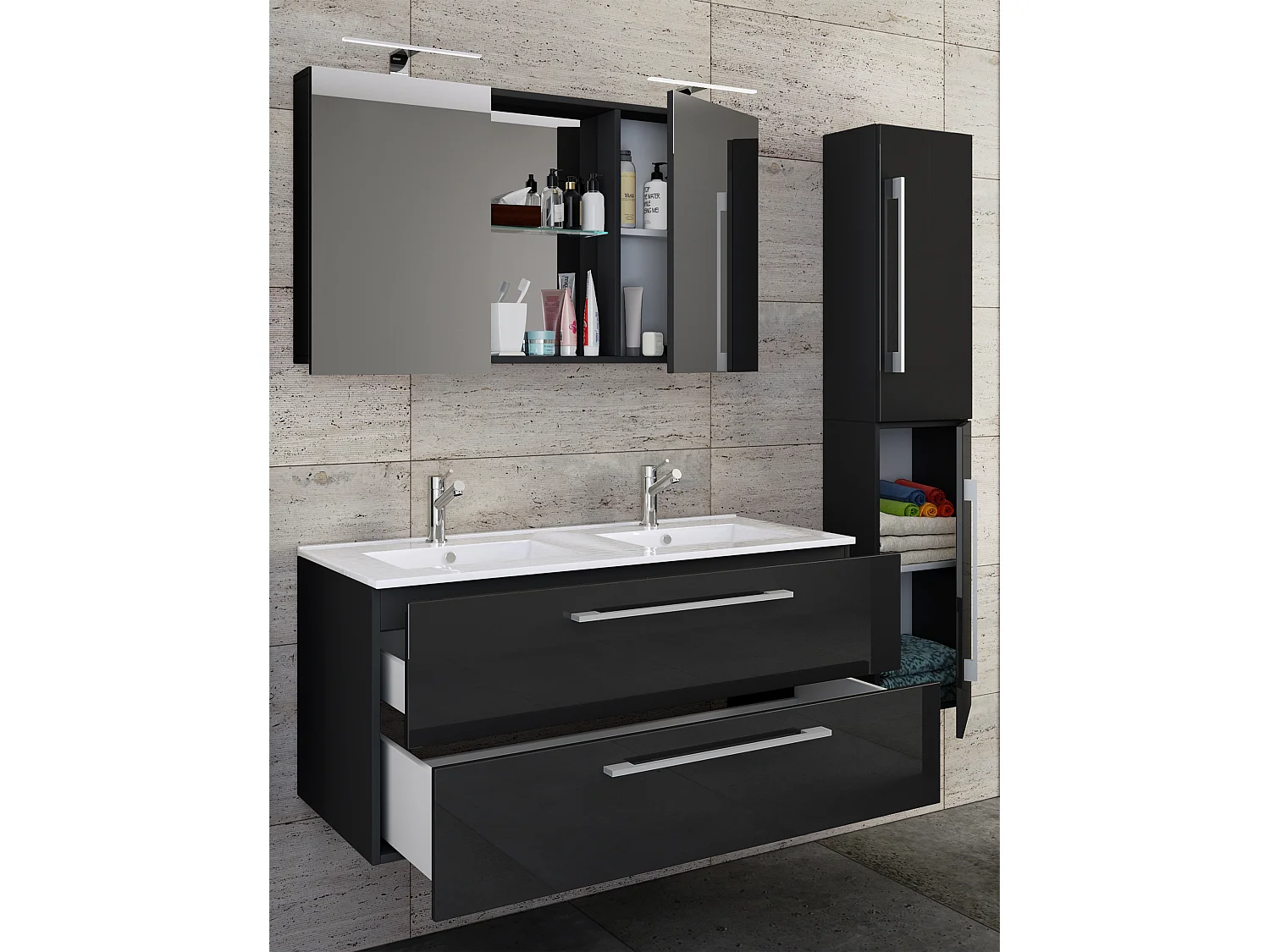 Bathroom furniture washbasin Budasi Black H. 150 x W. 145 x D. 46 cm