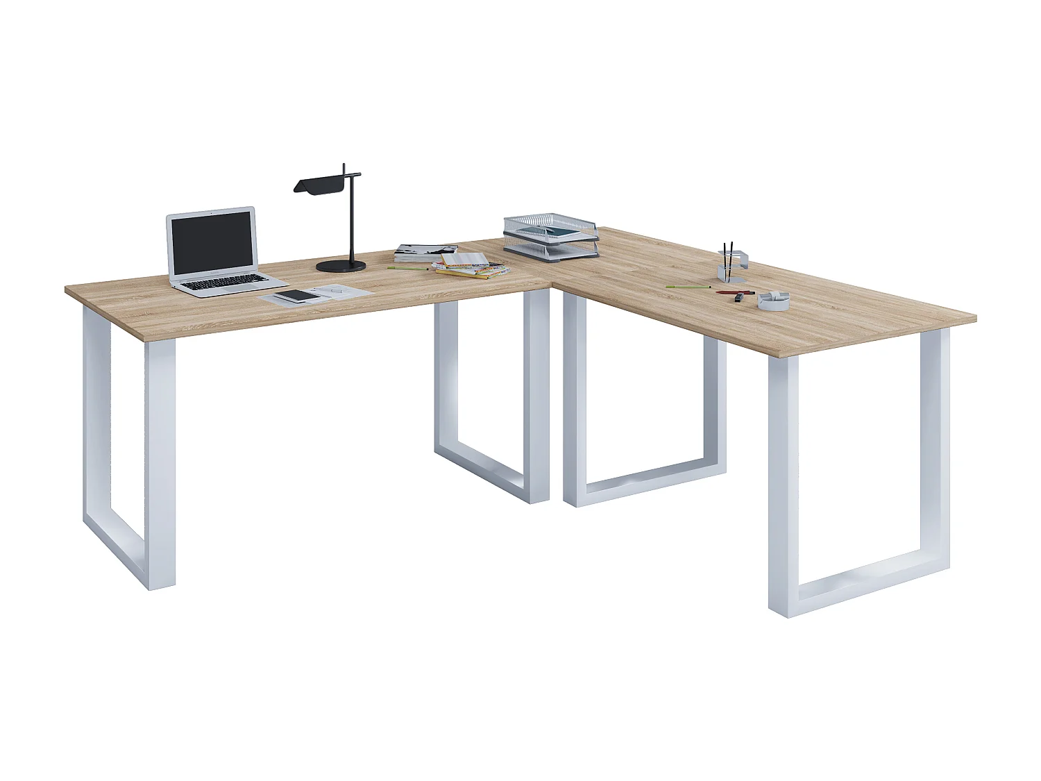 Desk Lona White / Sonoma oak H. 76 x W. 220 x D. 190 cm