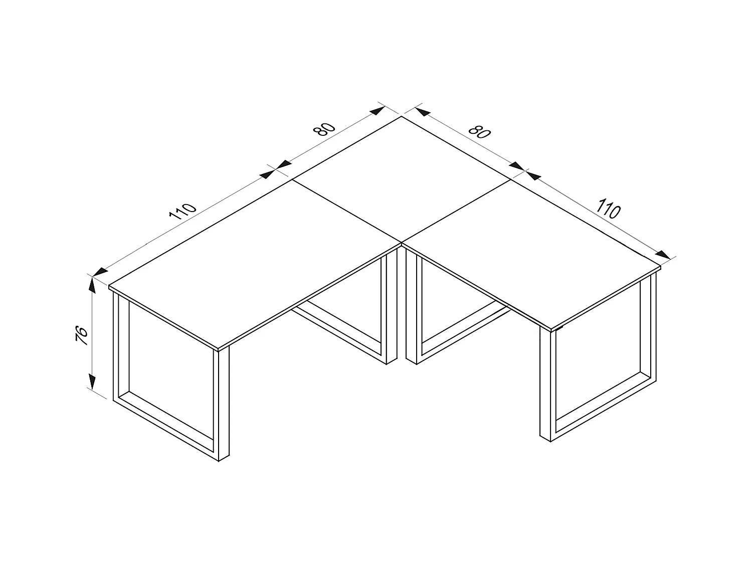Desk Lona White / Sonoma oak H. 76 x W. 190 x D. 190 cm