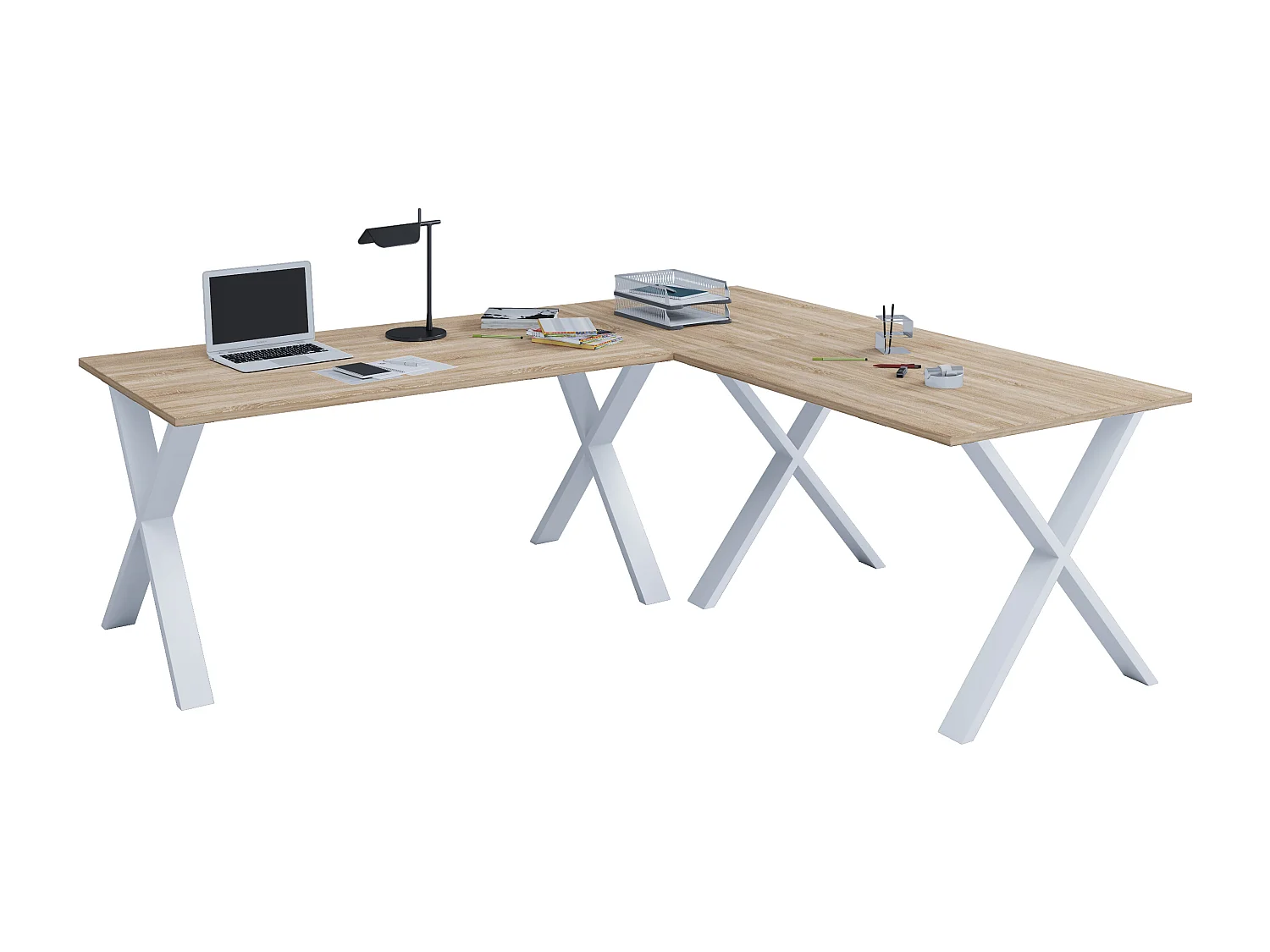 Desk Lona White / Sonoma oak H. 76 x W. 160 x D. 160 cm