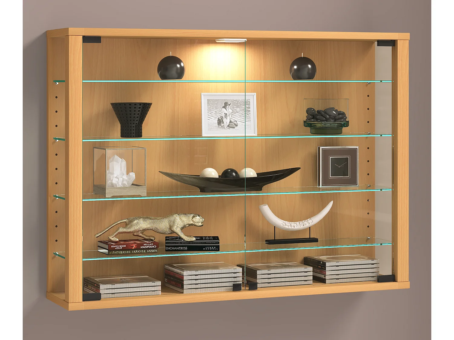 Caixa de exposição de vidro VCM pendurada | Vitrine de vidro com vidro de segurança ESG | Dimensões: A. 60 x L. 83 x P. 18 cm | Vitrosa L (faia)