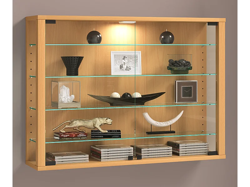 Caixa de exposição de vidro VCM pendurada | Vitrine de vidro com vidro de segurança ESG | Dimensões: A. 60 x L. 83 x P. 18 cm | Vitrosa L (faia)