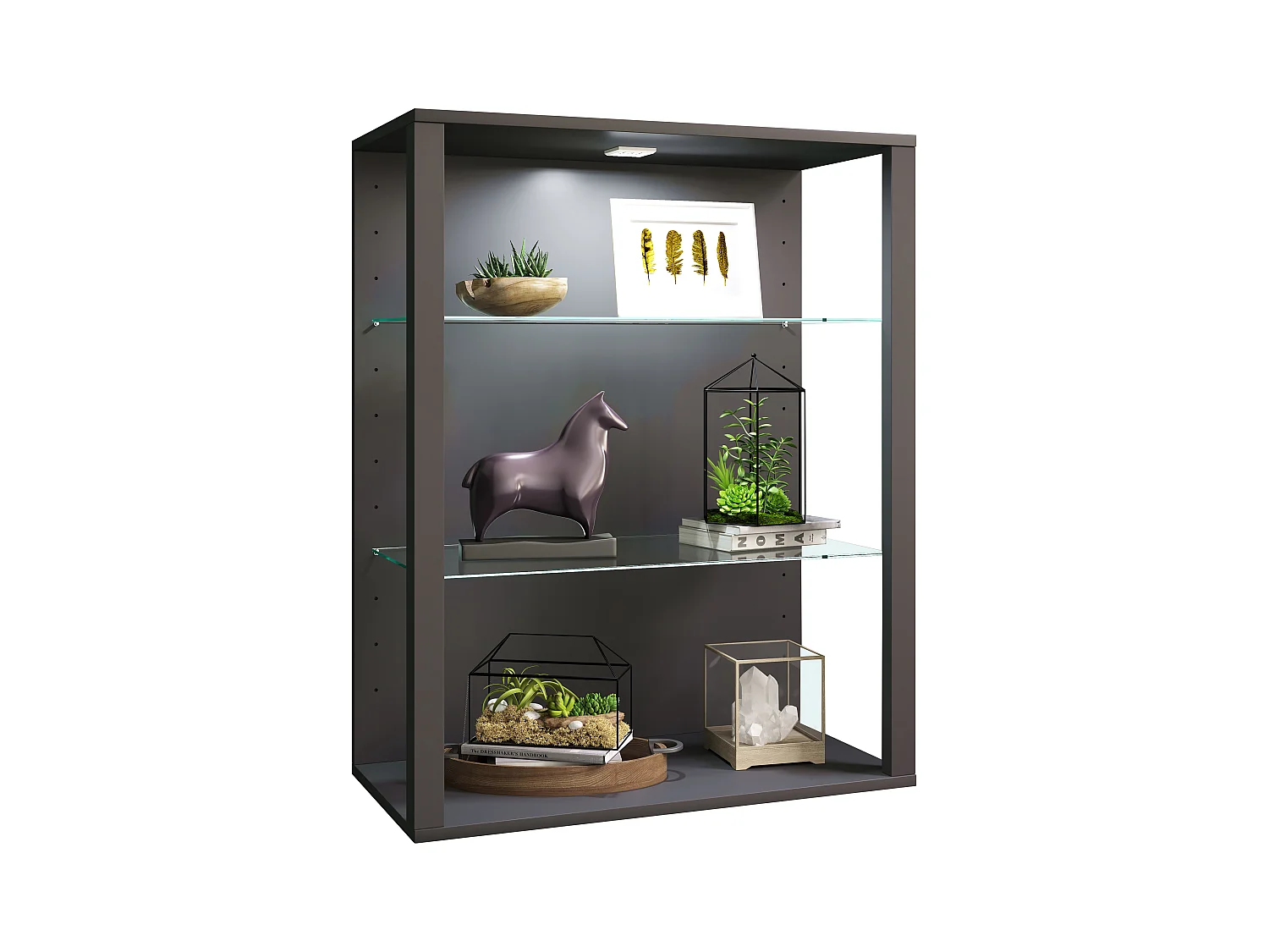 Wall display cabinet Glasol Anthracite H. 90 x W. 70 x D. 35 cm