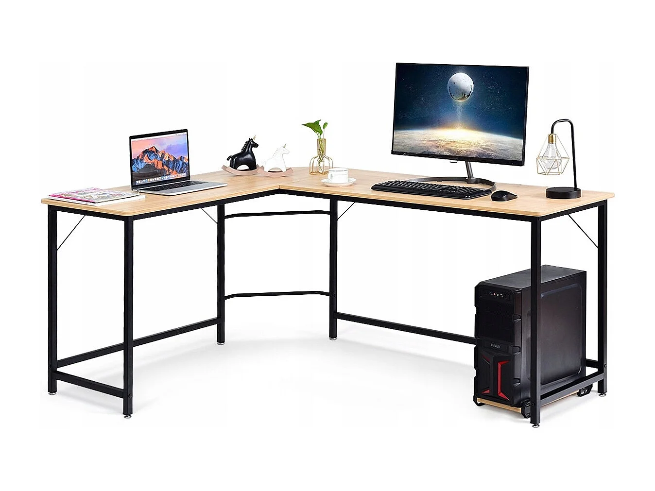 L-Form Computertisch PC Eckschreibtisch Winkelschreibtisch Schwarz/Natur 168 x 125 x 74 cm-Natur