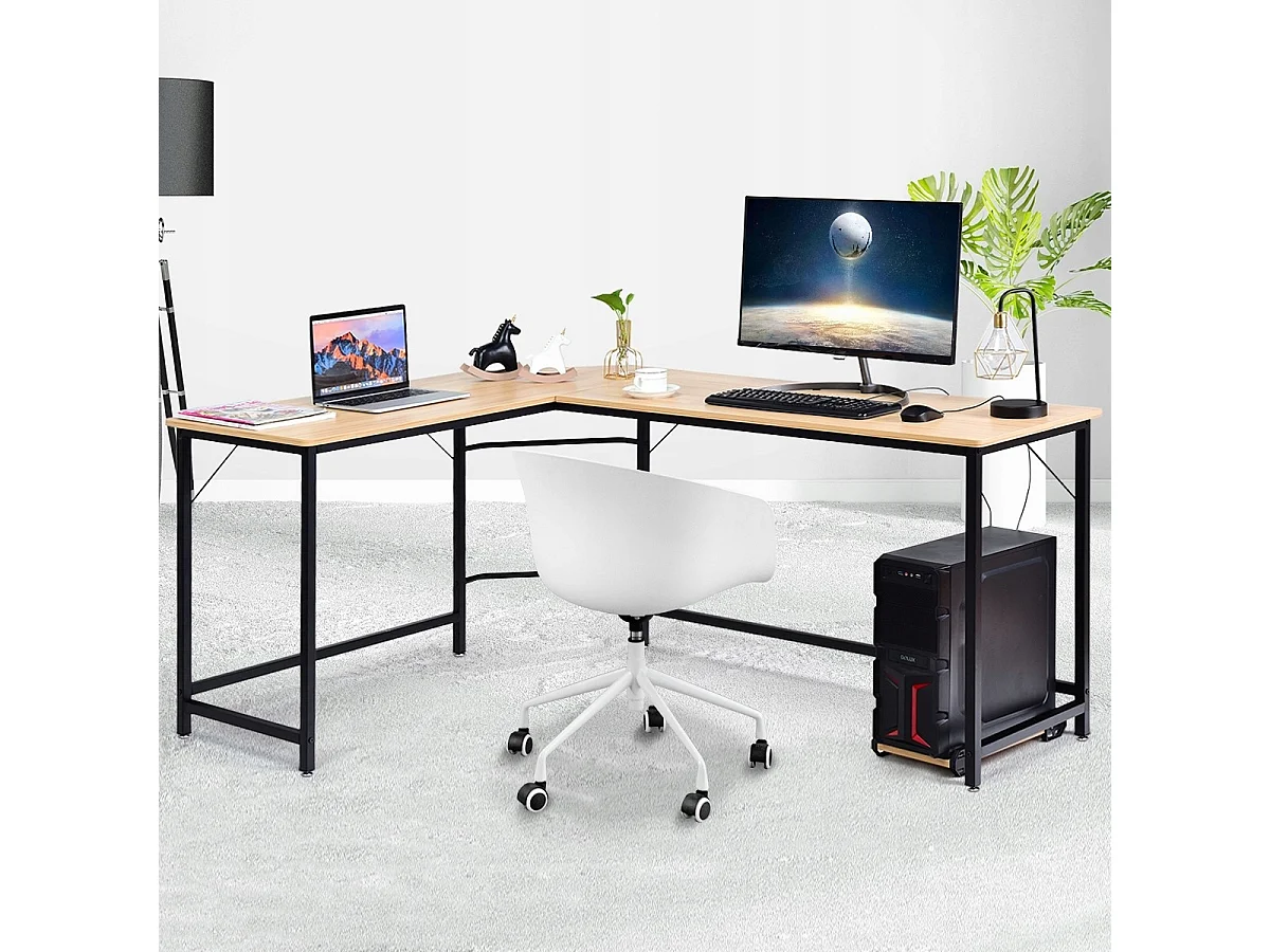 L-Form Computertisch PC Eckschreibtisch Winkelschreibtisch Schwarz/Natur 168 x 125 x 74 cm-Natur