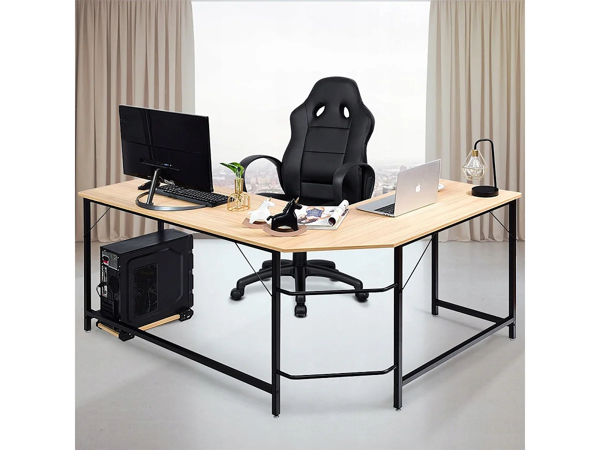 L-Form Computertisch PC Eckschreibtisch Winkelschreibtisch Schwarz/Natur 168 x 125 x 74 cm-Natur