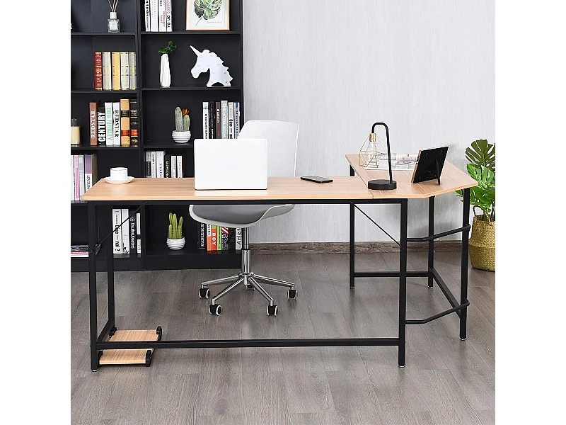 L-Form Computertisch PC Eckschreibtisch Winkelschreibtisch Schwarz/Natur 168 x 125 x 74 cm-Natur