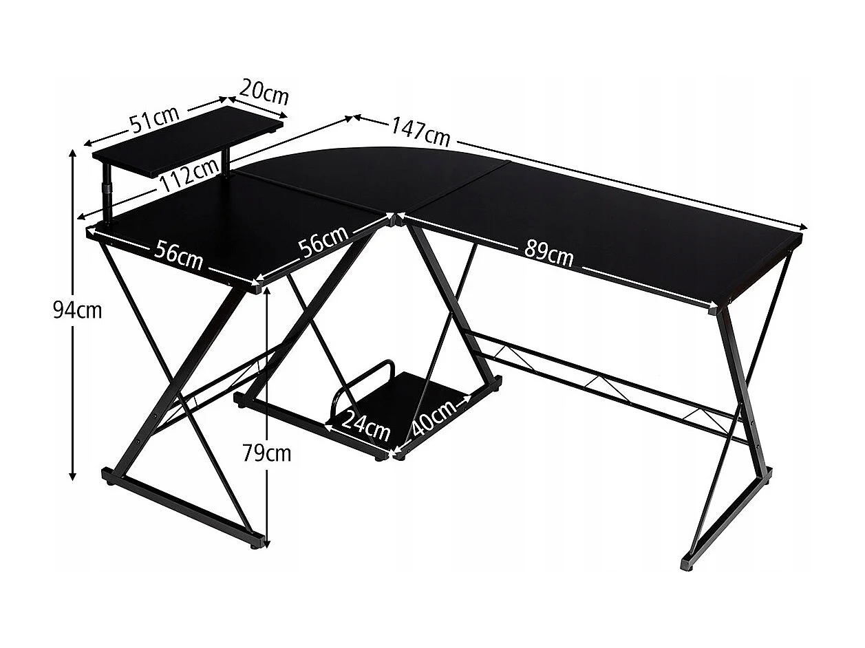 L-Form Computertisch Schreibtisch Bürotisch Ecktisch Winkelschreibtisch Schwarz