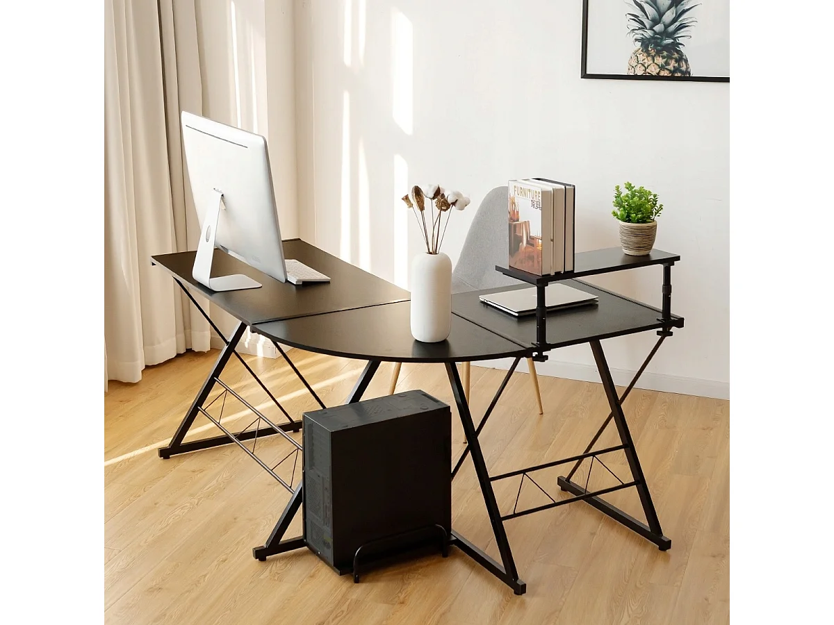 L-Form Computertisch Schreibtisch Bürotisch Ecktisch Winkelschreibtisch Schwarz