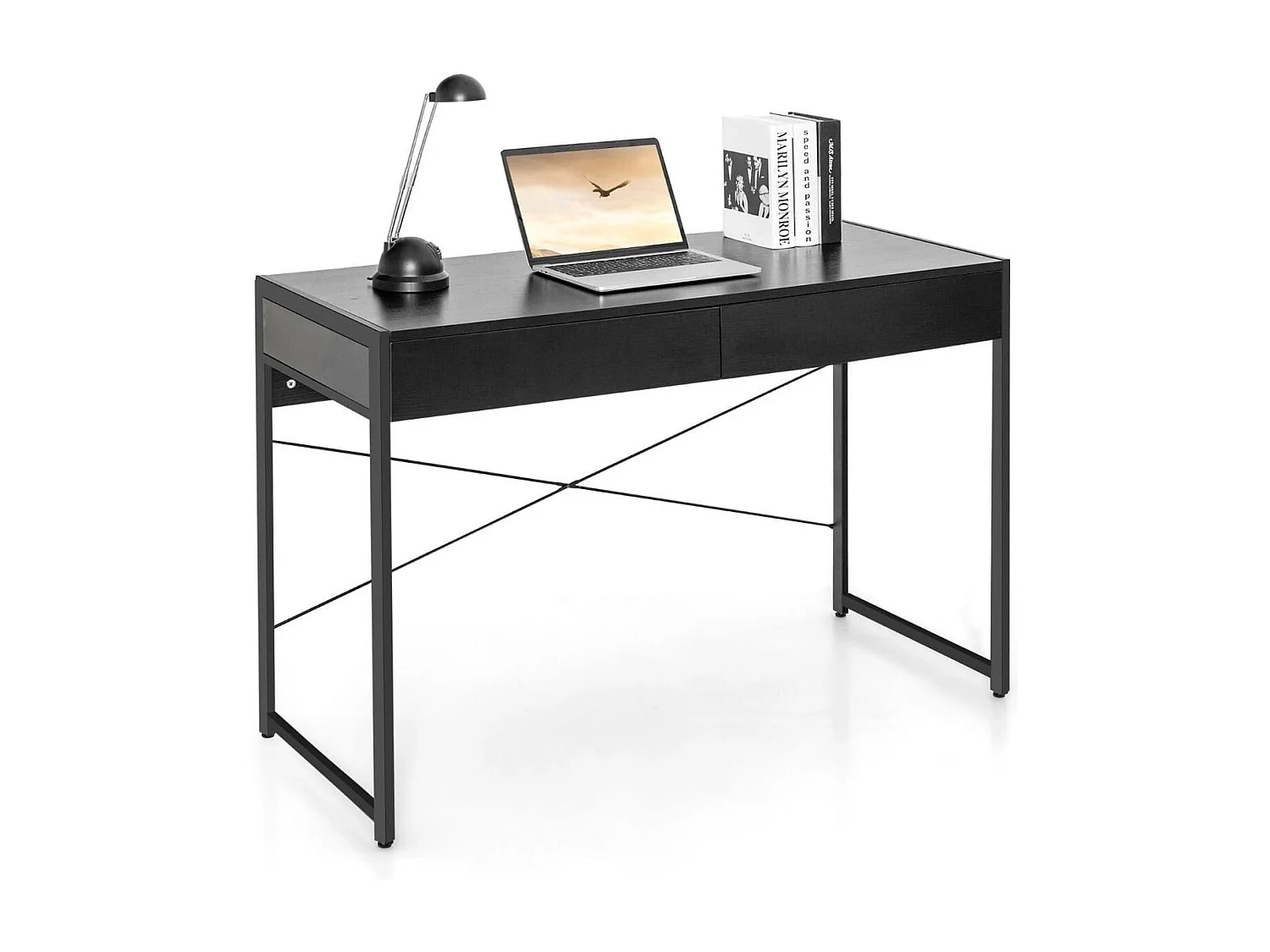 Schreibtisch Computertisch Bürotisch PC Tisch Arbeitstisch mit 2 Schubladen Schwarz