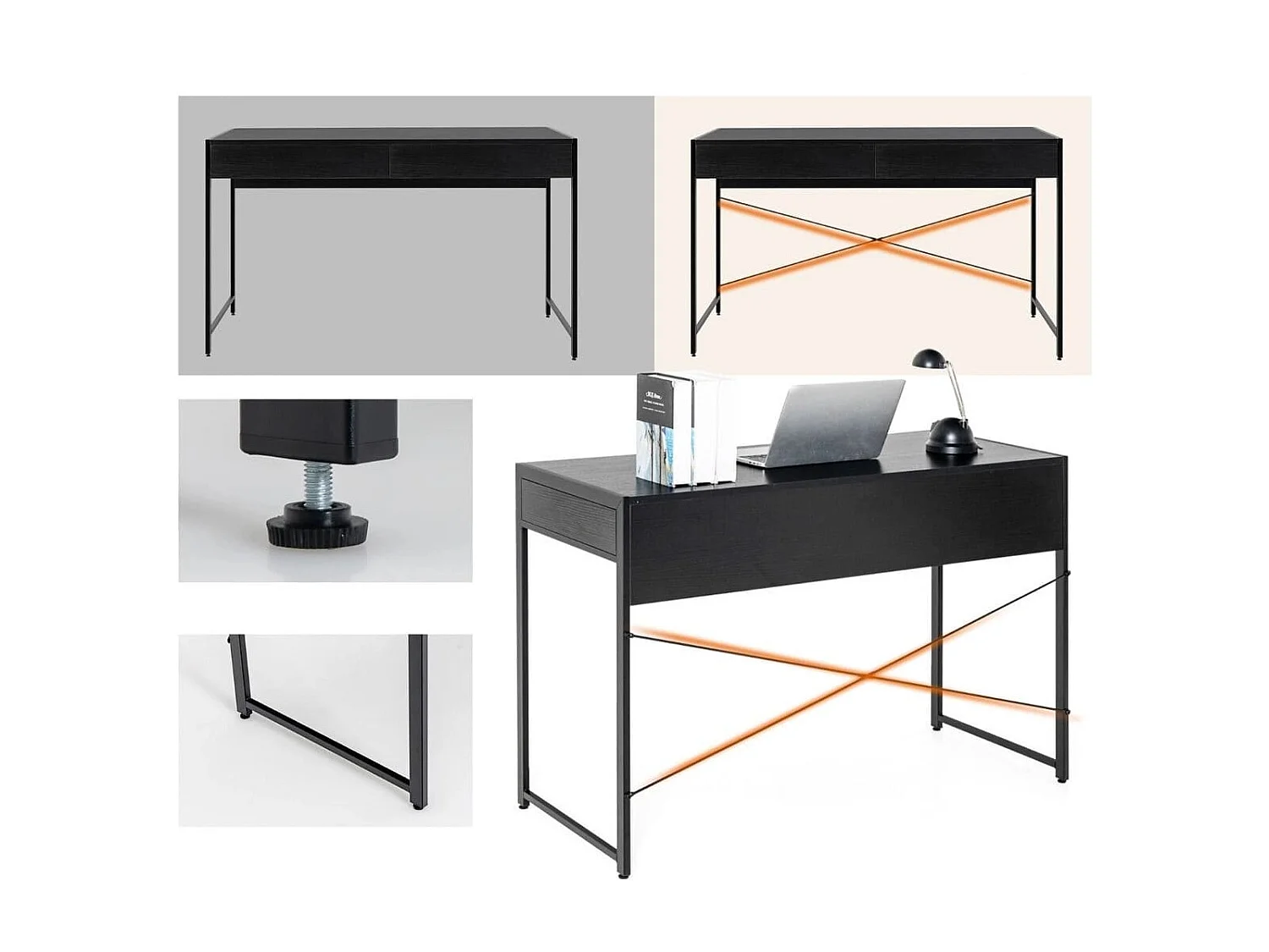 Schreibtisch Computertisch Bürotisch PC Tisch Arbeitstisch mit 2 Schubladen Schwarz