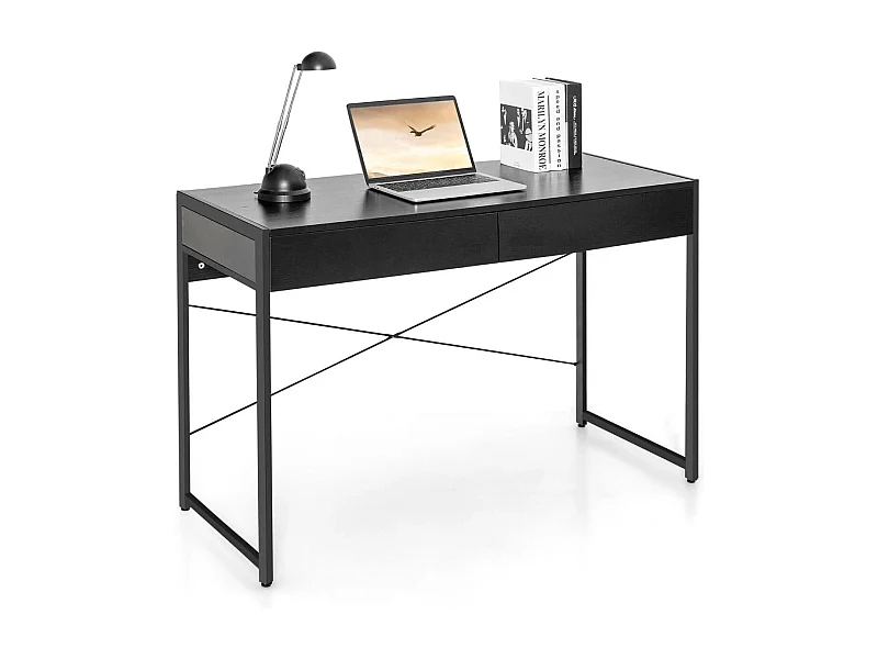 Schreibtisch Computertisch Bürotisch PC Tisch Arbeitstisch mit 2 Schubladen Schwarz