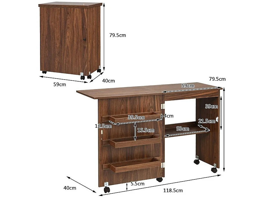 Klappschreibtisch und Schrank 2-in-1-Kommode