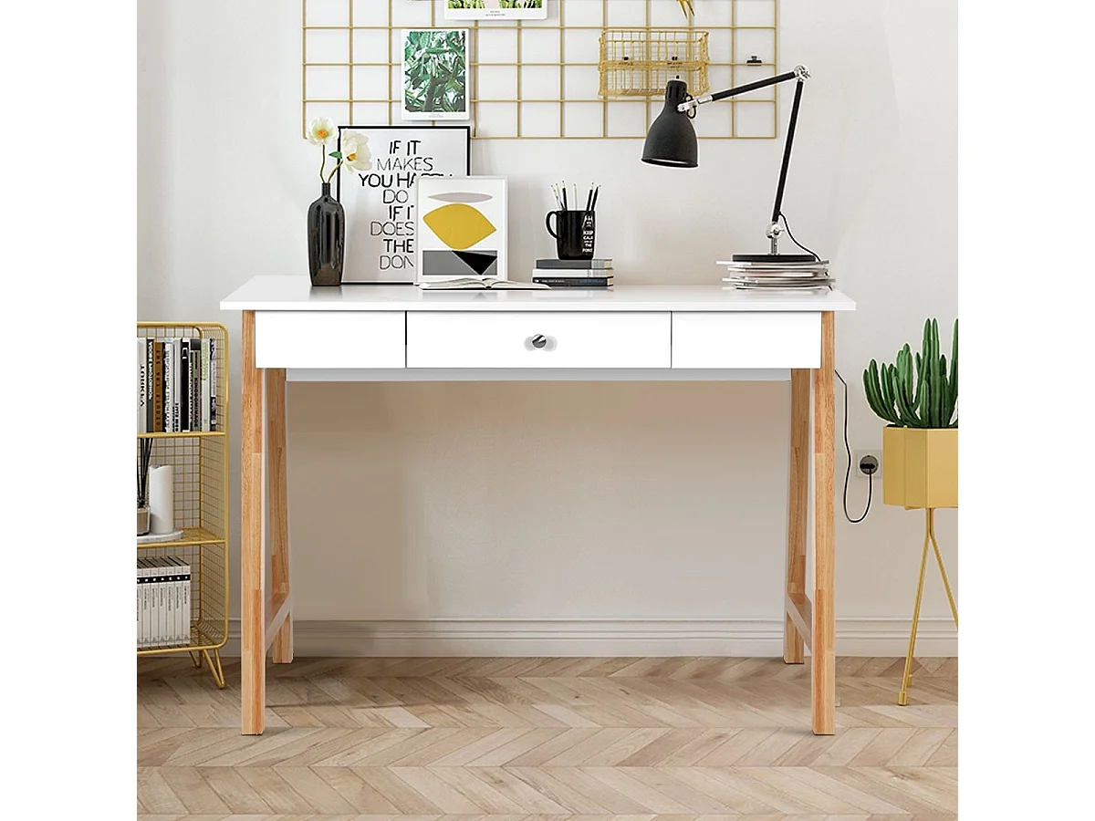 2 en 1 Bureau Informatique Table Coiffeuse en Bois avec Grand Plan de Travail 106,5x50x75,5CM