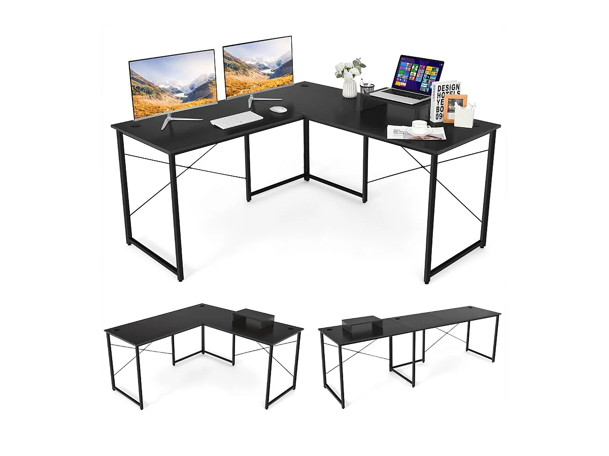 L-förmiger Computertisch mit Monitorständer Wendbarer Eckschreibtisch Schwarz