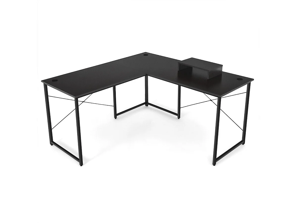 Bureau d'Angle 150 x 150 x 74 CM Ajustable à Bureau Droit Grand Table pour 2 Personnes Noir