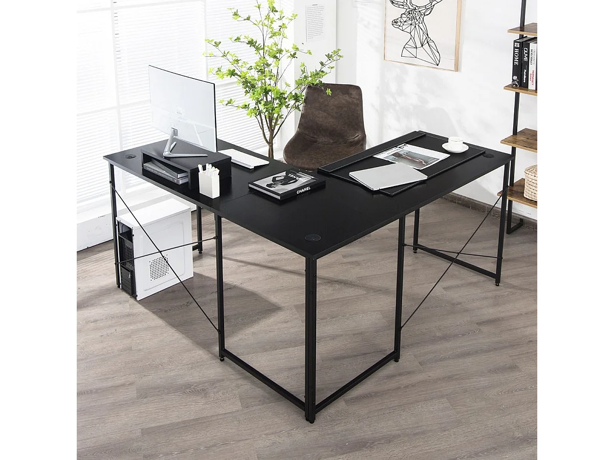 Bureau d'Angle 150 x 150 x 74 CM Ajustable à Bureau Droit Grand Table pour 2 Personnes Noir