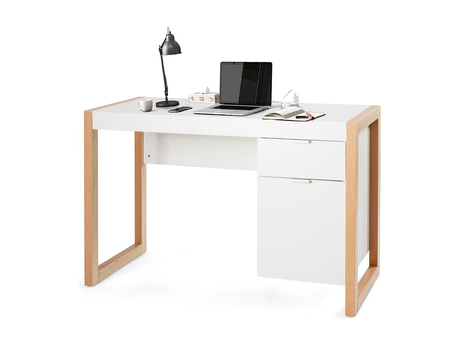 Bureau Informatique Style Moderne 112,5 x 50 x 75 CM 2 Tiroirs Table d'Etude pour Chambre de Bureau à Domicile en MDF