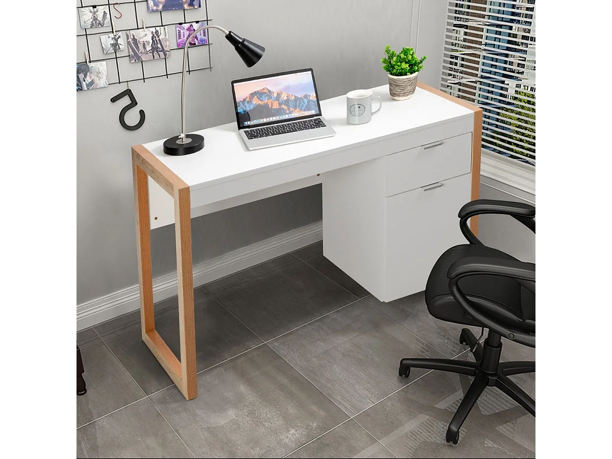 Bureau Informatique Style Moderne 112,5 x 50 x 75 CM 2 Tiroirs Table d'Etude pour Chambre de Bureau à Domicile en MDF